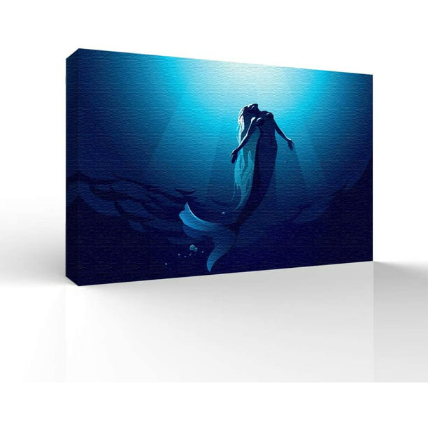 12"x18"Mermaid Bubbles Blue Home Decor HD Canvas Print Picture Wall Art Painting 